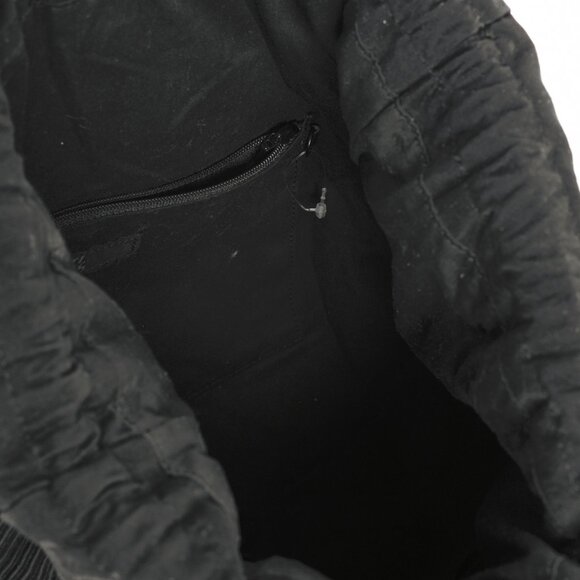 Y's Black Pleated Satin Leather-Drawstring Backpack - Picture 9 of 10